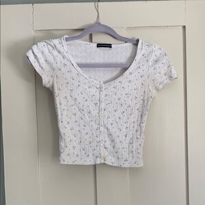 Brandy Melville White Floral Women's Top